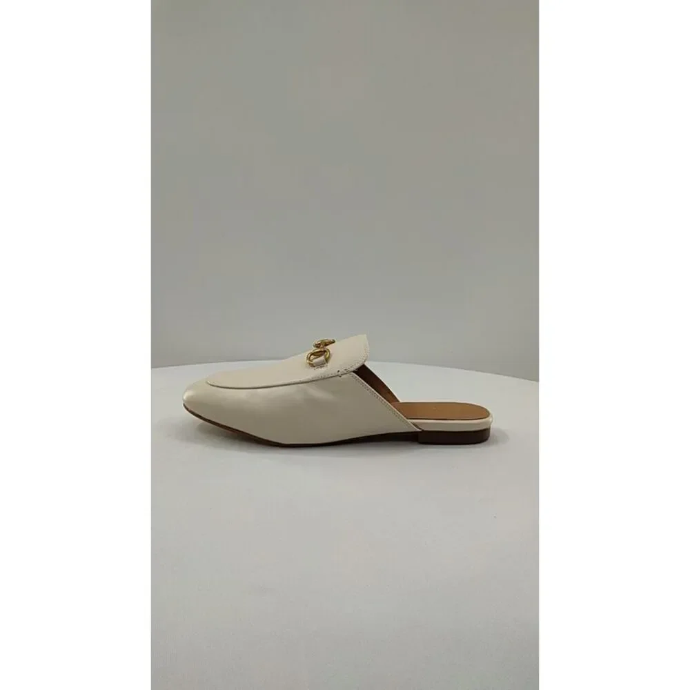 Quince Cream Backless Leather Mule with Gold Chain Accent - Picture 1 of 2